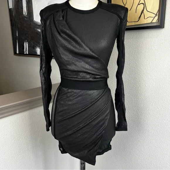 HOUSE OF CB Viktoria black matte sequin draped mini bodycon dress - Picture 4 of 16